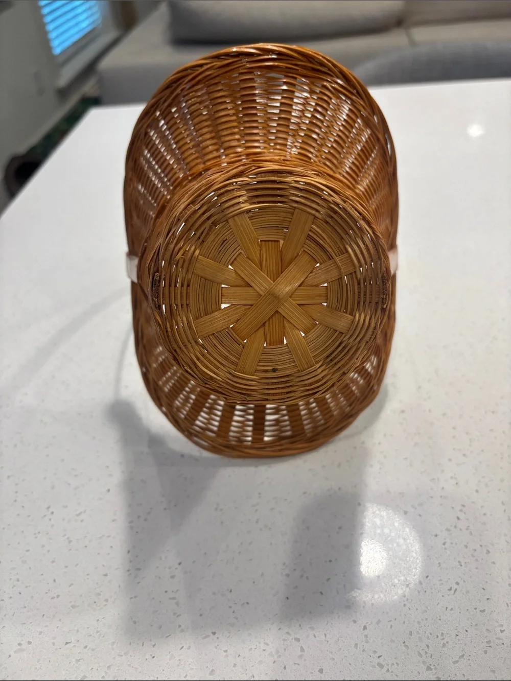 Vintage Woven Bamboo Hat Basket with Handle | 10